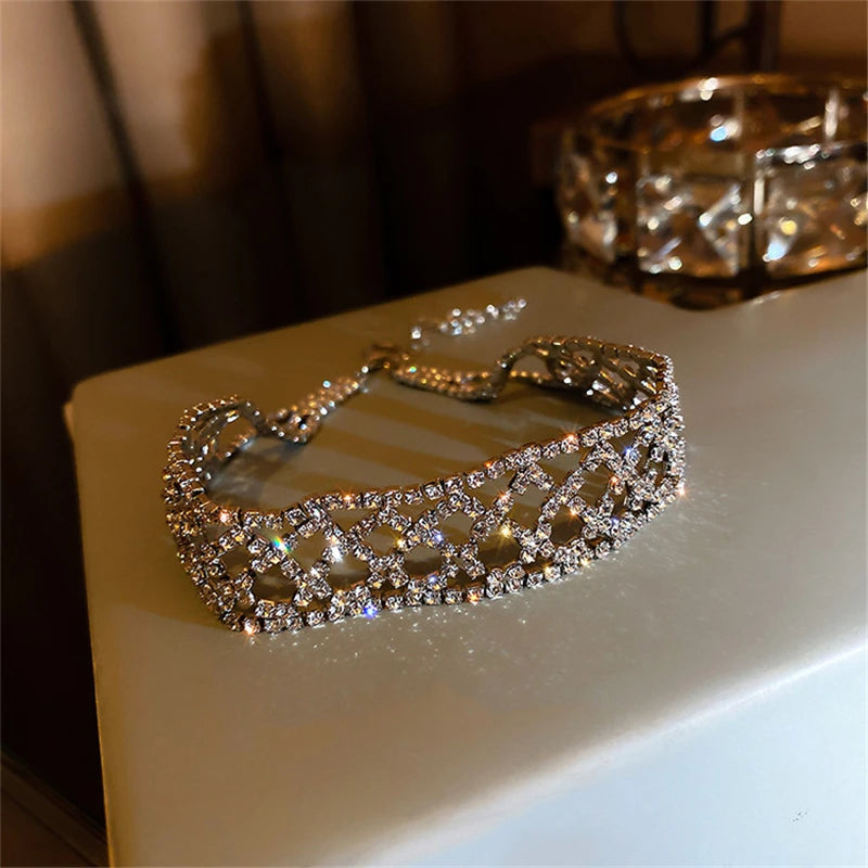 Geometric Mesh Crystal Choker Necklace for Women