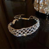 Geometric Mesh Crystal Choker Necklace for Women