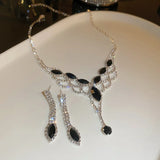 Geometric Rhinestone Necklace Earrings Jewelry Set