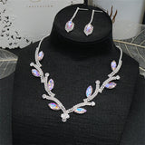 Geometric Rhinestone Necklace Earrings Set for Wedding Bride