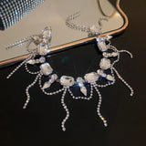 Geometric Square Crystal Choker Necklace with Tassel