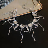 Geometric Square Crystal Choker Necklace with Tassel