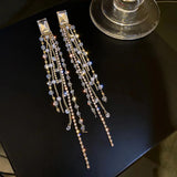 Square Crystal Tassel Earrings for Women Long Dangle Statement Jewelry