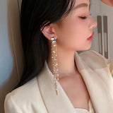 Square Crystal Tassel Earrings for Women Long Dangle Statement Jewelry