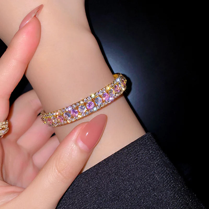 Geometric Zircon Bracelet & Bangles Pink Green Cuff Bracelets