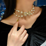 Golden Bowknot Rhinestone Choker Necklace for Women