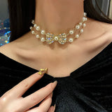Golden Bowknot Rhinestone Choker Necklace for Women