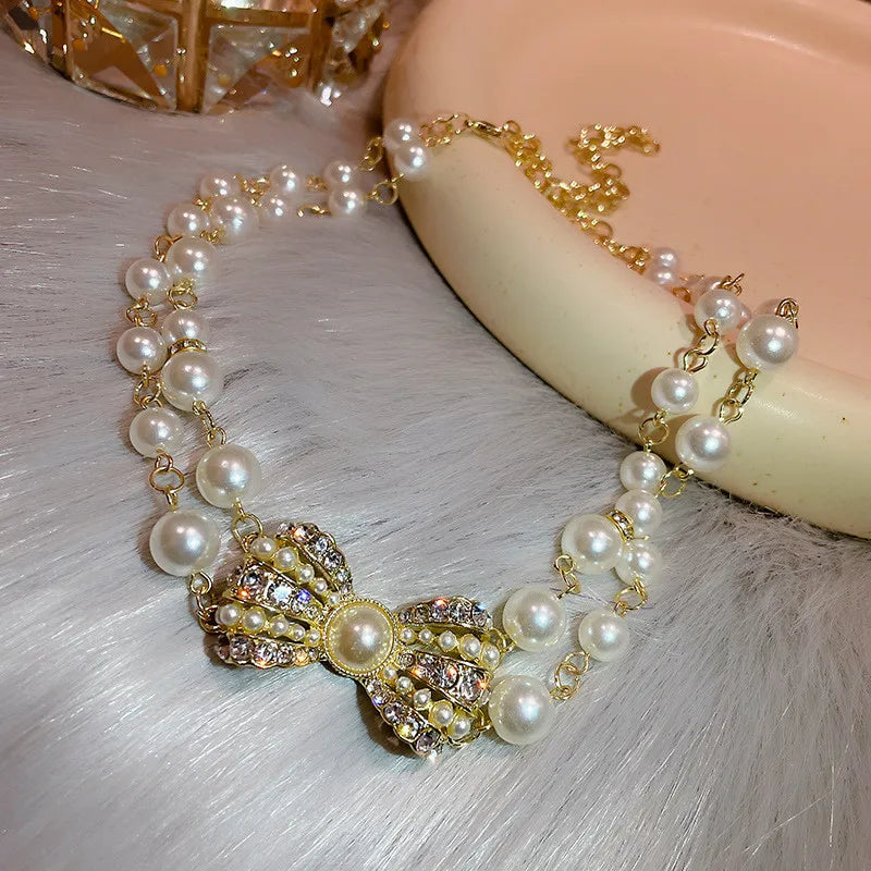 Golden Bowknot Rhinestone Choker Necklace for Women