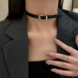 Golden Chain Choker Necklaces for Women Short Leather Button Necklaces