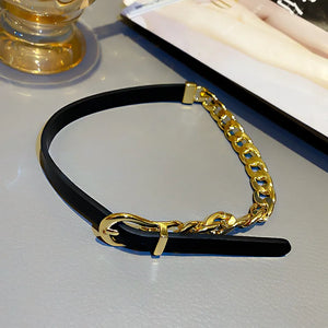 Golden Chain Choker Necklaces for Women Short Leather Button Necklaces