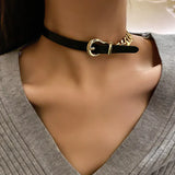 Golden Chain Choker Necklaces for Women Short Leather Button Necklaces