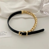 Golden Chain Choker Necklaces for Women Short Leather Button Necklaces