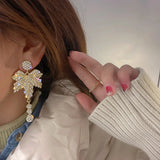Golden Leaf Crystal Dangle Earrings for Women Long Tassel Geometric Earrings