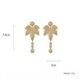 Golden Leaf Crystal Dangle Earrings for Women Long Tassel Geometric Earrings