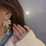 Golden Leaf Crystal Dangle Earrings for Women Long Tassel Geometric Earrings
