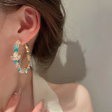 Colorful Crystal Stone Hoop Earrings Pink Butterfly Earrings
