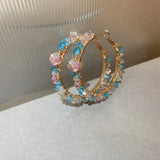Colorful Crystal Stone Hoop Earrings Pink Butterfly Earrings