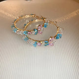 Colorful Crystal Stone Hoop Earrings Pink Butterfly Earrings