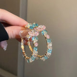 Colorful Crystal Stone Hoop Earrings Pink Butterfly Earrings