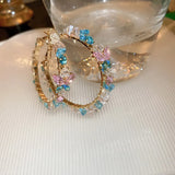 Colorful Crystal Stone Hoop Earrings Pink Butterfly Earrings