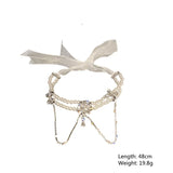 Crystal Flower Choker Necklace with Tassel Pendant
