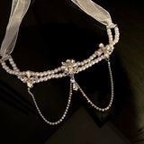 Crystal Flower Choker Necklace with Tassel Pendant