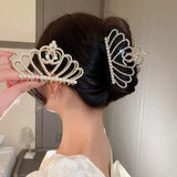 Crown Shape Hair Claws Clips for Women with Pearl Rhinestones
