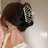 Crown Shape Hair Claws Clips for Women with Pearl Rhinestones