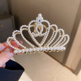 Crown Shape Hair Claws Clips for Women with Pearl Rhinestones