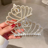 Crown Shape Hair Claws Clips for Women with Pearl Rhinestones