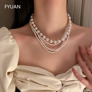 Multilayer Pearl Choker Necklace Geometric Necklaces for Women
