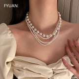 Multilayer Pearl Choker Necklace Geometric Necklaces for Women
