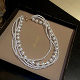 Multilayer Pearl Choker Necklace Geometric Necklaces for Women