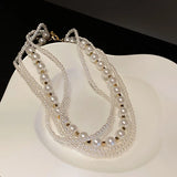 Multilayer Pearl Choker Necklace Geometric Necklaces for Women
