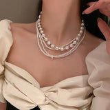 Multilayer Pearl Choker Necklace Geometric Necklaces for Women