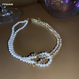Pearl Crystal Choker Necklace for Women Rhinestone Statement Jewelry