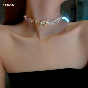 Pearl Crystal Choker Necklace for Women Rhinestone Statement Jewelry
