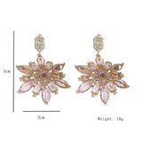 Pink Crystal Flowers Drop Earrings for Women Girls