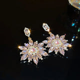 Pink Crystal Flowers Drop Earrings for Women Girls