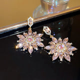 Pink Crystal Flowers Drop Earrings for Women Girls