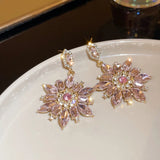 Pink Crystal Flowers Drop Earrings for Women Girls