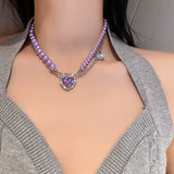 Purple Heart Crystal Choker Necklace Party Jewelry