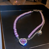 Purple Heart Crystal Choker Necklace Party Jewelry