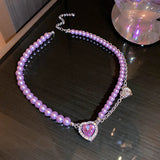 Purple Heart Crystal Choker Necklace Party Jewelry