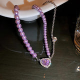 Purple Heart Crystal Choker Necklace Party Jewelry