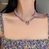 Purple Heart Crystal Choker Necklace Party Jewelry