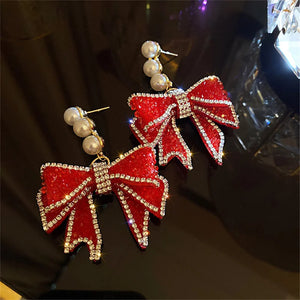 Red Bowknot Dangle Earrings for Women
