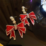Red Bowknot Dangle Earrings for Women