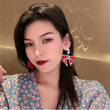 Red Bowknot Dangle Earrings with Pearls & Rhinestones