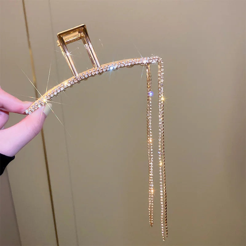 Rhinestone Hair Claws Clips with Tassel for Women